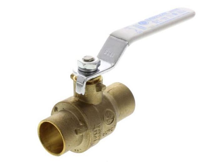 A close up of the ball valve with a white handle.